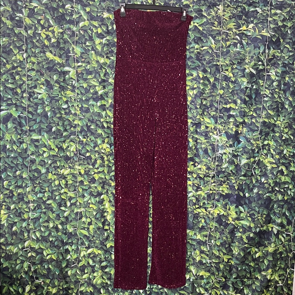 Wild Fable Strap or Bootcut Strapless Sparkling Burgundy Jumpsuit